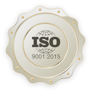 סמל תקן ISO 9001:2015 עם גלובוס במרכז חותם מעוצב